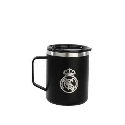 Safta Real Madrid 2Âª Equipacion 24/25 Taza de Acero Inoxidable 350ml - Doble Pared con Aislamiento - Base de Silicona - Conserva Temperatura 12h Caliente / 24h Caliente - 10.7x8.4x8.4cm - Color Negro