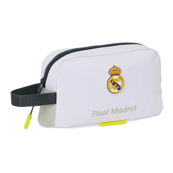 Safta Real Madrid Bolsa Isotermica Porta Alimentos de 1.7L - Asa de Mano - Cierre de Cremallera - 21.5x12x6.5cm - Color Blanco y