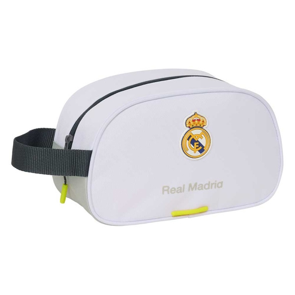 Safta Real Madrid Neceser de 5L Portatodo - Adaptable a Carro - Asa de Mano - Cierre de Cremallera - 26x15x12cm - Color Blanco y