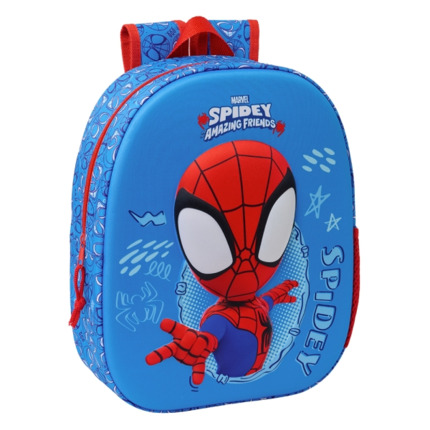 Safta Spidey Mochila Guarderia 3D - Asa de Mano - Compartimento Principal con Cremallera - 22x27x10cm - Color Azul/Rojo