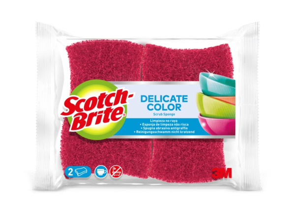 Scotch-Brite Delicate Color Pack de 2 Estropajos de Cocina - Proteccion para los Dedos - No Raya - Color Rojo
