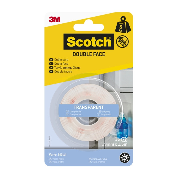 Scotch Cinta Adhesiva de Doble Cara 19mm x 1.5m - Transparente