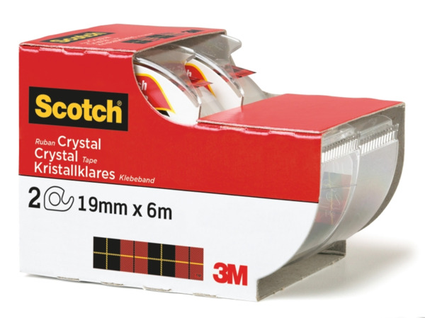 Scotch Crystal Pack de 2 Cintas Adhesivas Invisible - Supertransparente - 19mm x 6m - Color Blanco