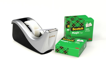 Scotch Magic Dispensador de Cinta Adhesiva - Para Cintas de hasta 19mm x 33m - Incluye 4 Cintas Adhesivas - Color Negro/Plata