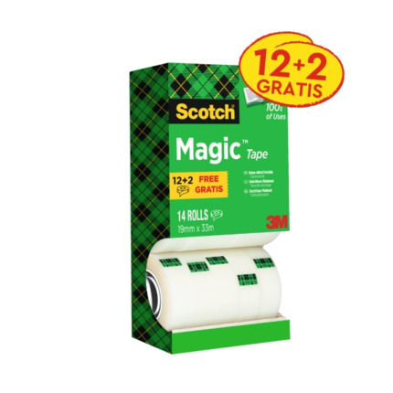 Scotch Magic Pack Ahorro de 14 Cintas Adhesivas Invisibles - 19mm x 33m - Color Transparente