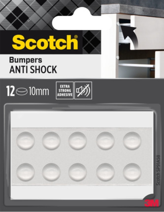Scotch Topes Adhesivos para Muebles - Antichoque - Diametro de 10mm - Paquete de 12 - Color Transparente