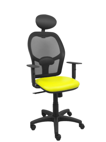 Silla Alocén malla negra asiento similpiel amarillo brazos regulables cabecero fijo (1)