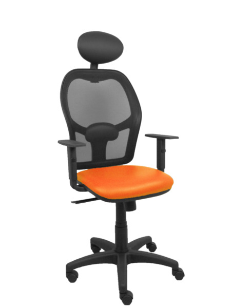 Silla Alocén malla negra asiento similpiel naranja brazos regulables cabecero fijo (1)