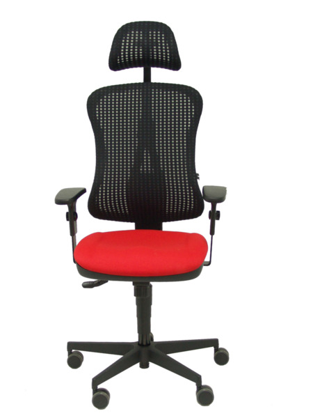Silla de oficina Agudo sincro malla negra asiento tela rojo brazos regulables con cabecero (2)