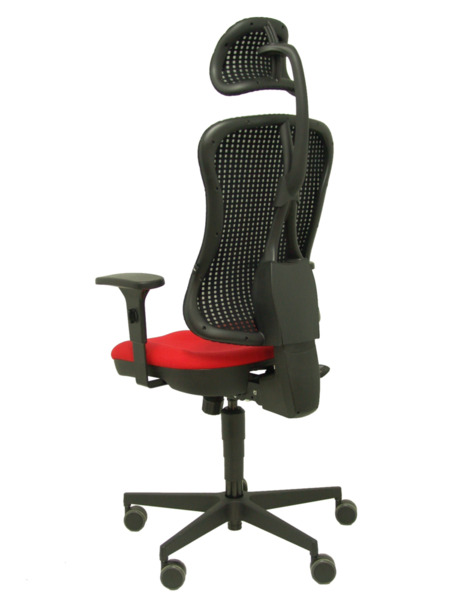 Silla de oficina Agudo sincro malla negra asiento tela rojo brazos regulables con cabecero (5)
