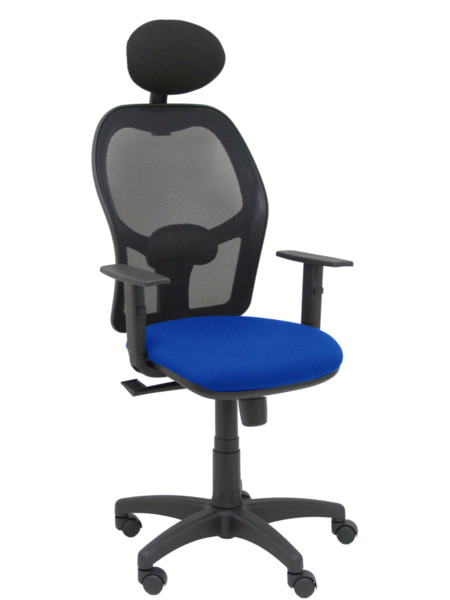 Silla de oficina Alocén malla negra asiento bali azul brazos regulables cabecero fijo (1)