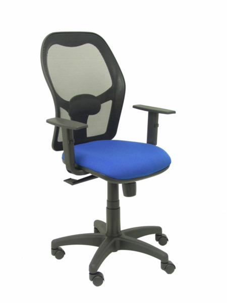 Silla de oficina Alocén malla negra asiento bali azul brazos regulables (1)