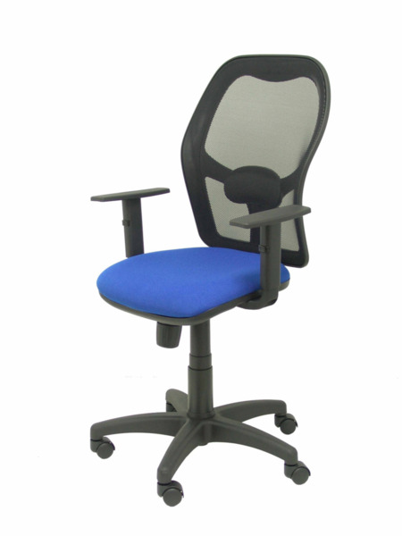 Silla de oficina Alocén malla negra asiento bali azul brazos regulables (3)