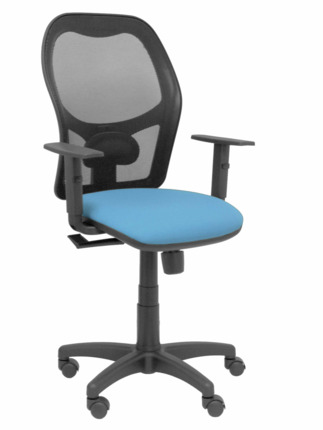Silla de oficina Alocén malla negra asiento bali azul brazos regulables