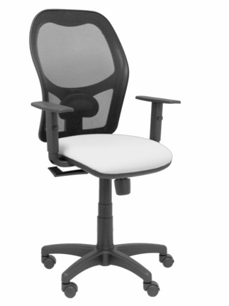 Silla de oficina Alocén malla negra asiento bali blanco brazos regulables