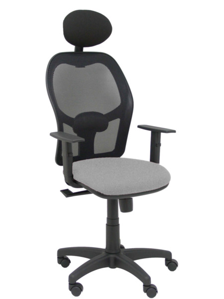 Silla de oficina Alocén malla negra asiento bali gris brazos regulables cabecero fijo (1)