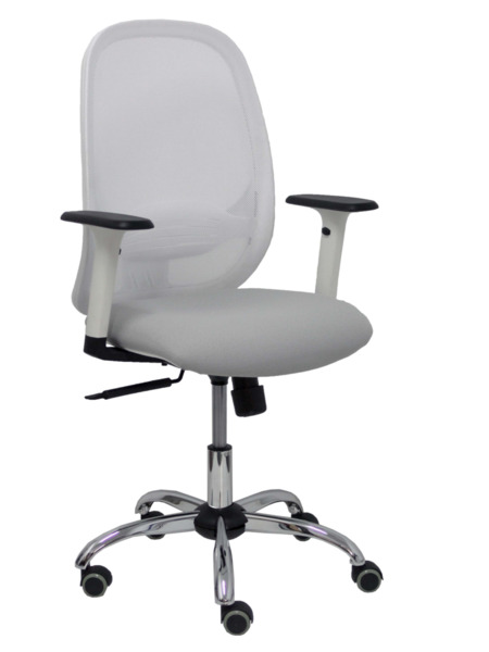 Silla de oficina Cilanco blanca malla blanca asiento bali gris brazo regulable base cromada ruedas de parqué (1)