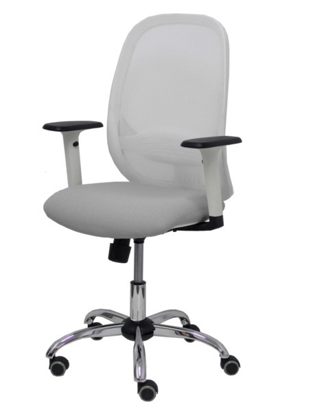 Silla de oficina Cilanco blanca malla blanca asiento bali gris brazo regulable base cromada ruedas de parqué (3)