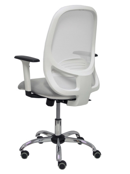 Silla de oficina Cilanco blanca malla blanca asiento bali gris brazo regulable base cromada ruedas de parqué (5)