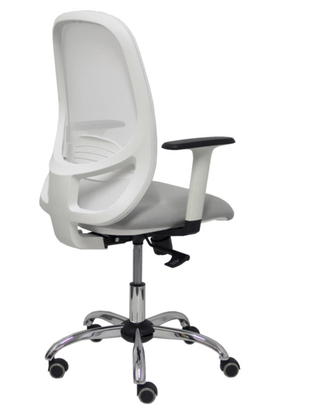 Silla de oficina Cilanco blanca malla blanca asiento bali gris brazo regulable base cromada ruedas de parqué (7)