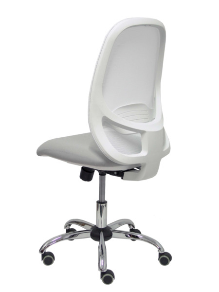Silla de oficina Cilanco blanca malla blanca asiento bali gris claro base cromada ruedas de parque (5)