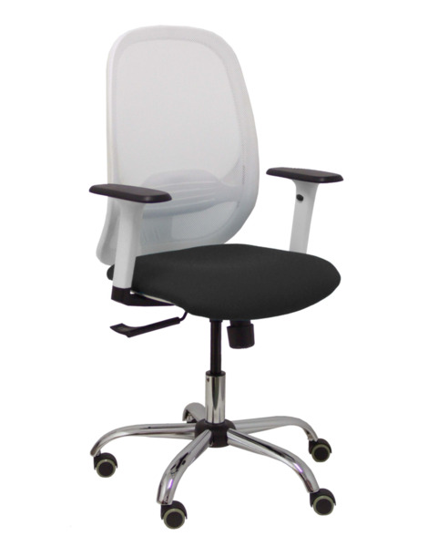 Silla de oficina Cilanco blanca malla blanca asiento bali negro brazo regulable base cromada ruedas de parqué (1)