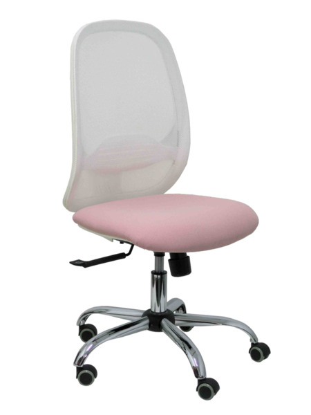 Silla de oficina Cilanco blanca malla blanca asiento bali rosa base cromada ruedas de parqué (1)