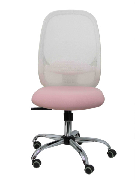 Silla de oficina Cilanco blanca malla blanca asiento bali rosa base cromada ruedas de parqué (2)