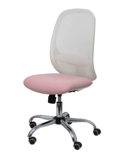 Silla de oficina Cilanco blanca malla blanca asiento bali rosa base cromada ruedas de parqué (3)