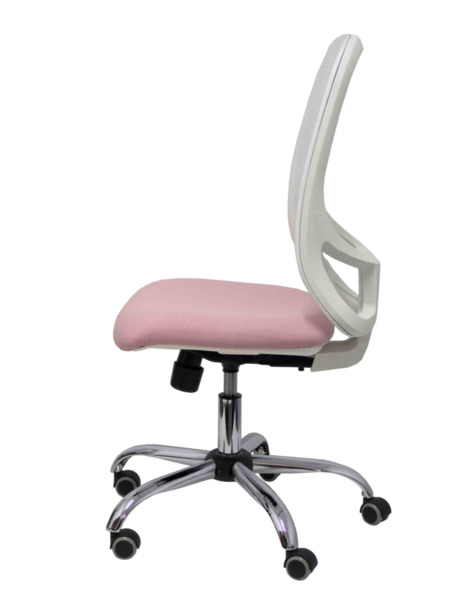 Silla de oficina Cilanco blanca malla blanca asiento bali rosa base cromada ruedas de parqué (4)