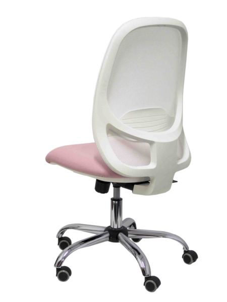Silla de oficina Cilanco blanca malla blanca asiento bali rosa base cromada ruedas de parqué (5)