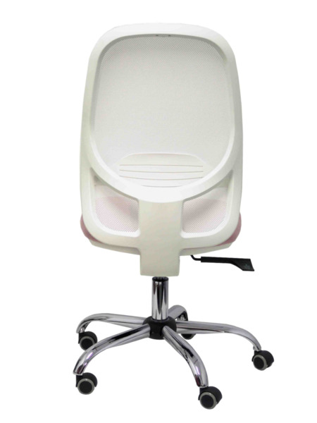 Silla de oficina Cilanco blanca malla blanca asiento bali rosa base cromada ruedas de parqué (6)