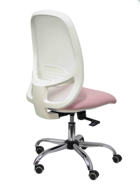 Silla de oficina Cilanco blanca malla blanca asiento bali rosa base cromada ruedas de parqué (7)