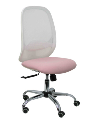 Silla de oficina Cilanco blanca malla blanca asiento bali rosa base cromada ruedas de parqué