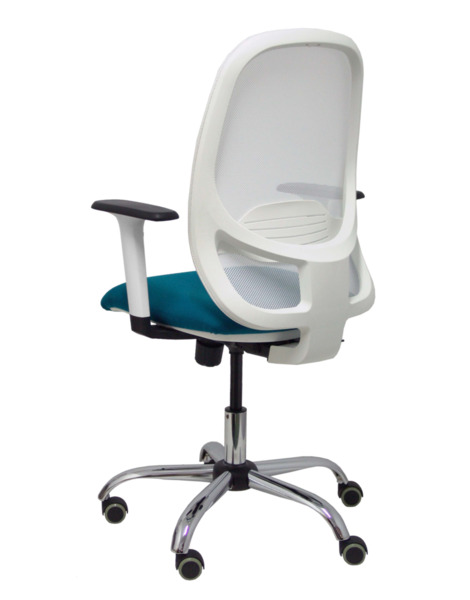 Silla de oficina Cilanco blanca malla blanca asiento bali verde brazo regulable base cromada ruedas de parqué (5)