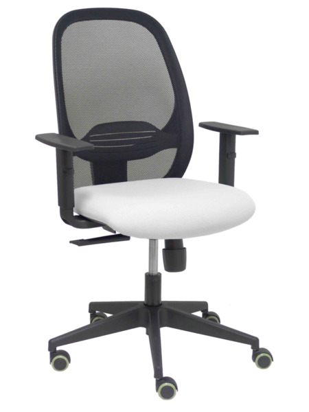 Silla de oficina Cilanco negra malla negra asiento bali blanco brazo regulable. (1)