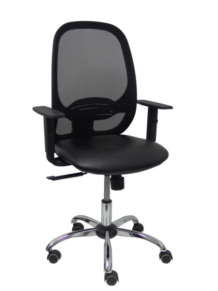 Silla de oficina Cilanco negra malla negra asiento similpiel negro brazo regulable base cromada (1)