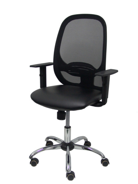 Silla de oficina Cilanco negra malla negra asiento similpiel negro brazo regulable base cromada (3)