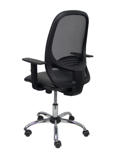 Silla de oficina Cilanco negra malla negra asiento similpiel negro brazo regulable base cromada (5)