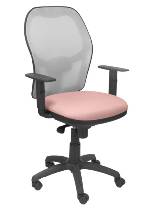 Silla de oficina Jorquera malla gris asiento bali rosa pálido