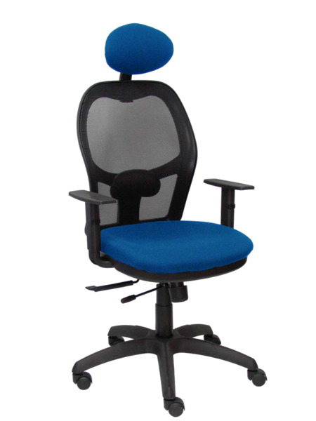 Silla de oficina Jorquera malla negra asiento bali azul con traslack y cabecero (1)