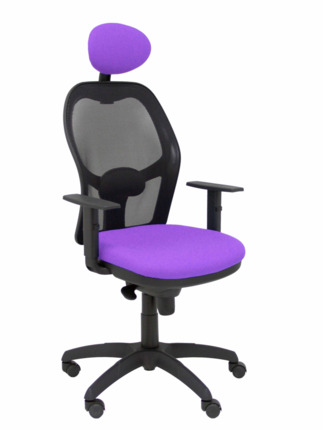 Silla de oficina Jorquera malla negra asiento bali lila con cabecero fijo
