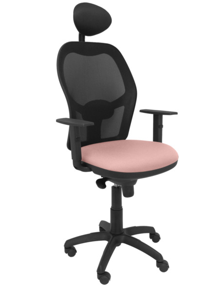 Silla de oficina Jorquera malla negra asiento bali rosa pálido con cabecero fijo (1)