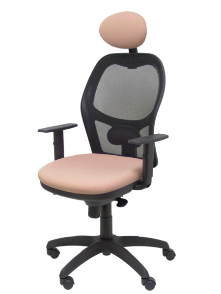 Silla de oficina Jorquera malla negra asiento bali rosa pálido con cabecero fijo (3)