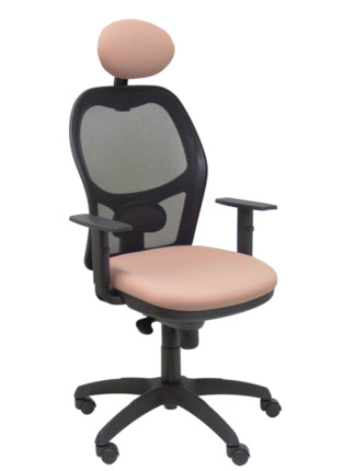 Silla de oficina Jorquera malla negra asiento bali rosa pálido con cabecero fijo