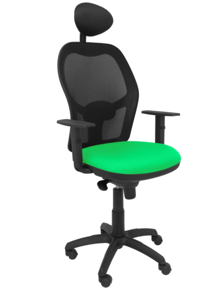 Silla de oficina Jorquera malla negra asiento bali verde con cabecero fijo (1)