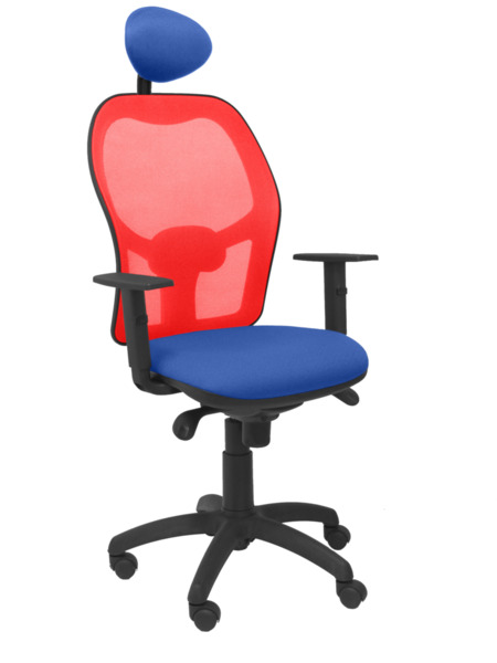 Silla de oficina Jorquera malla roja asiento bali azul con cabecero fijo (1)