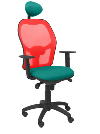 Silla de oficina Jorquera malla roja asiento bali verde claro con cabecero fijo
