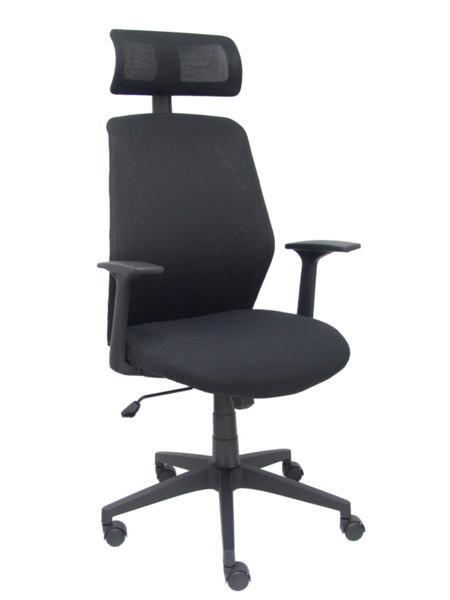 Silla de oficina Parolis respaldo malla negro con cabecero y asiento 3D (1)