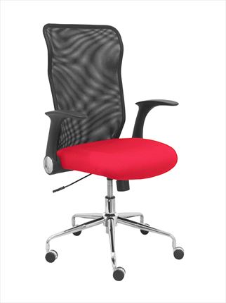 Silla de Oficina Minaya respaldo malla negro asiento bali rojo